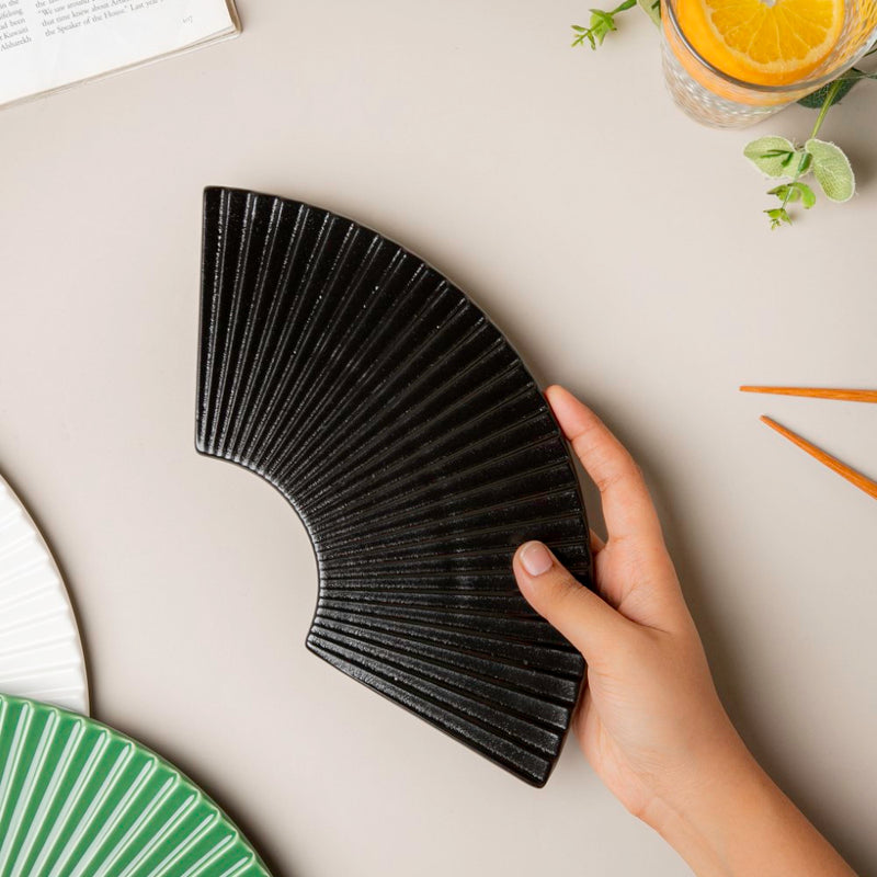 Ogi Fan Ceramic Platter Black - Ceramic platter, serving platter, fruit platter | Plates for dining table & home decor