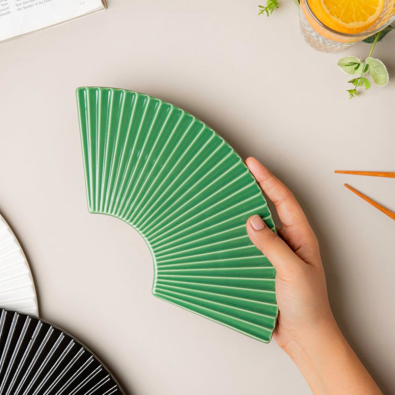 Ogi Fan Ceramic Platter Green - Ceramic platter, serving platter, fruit platter | Plates for dining table & home decor
