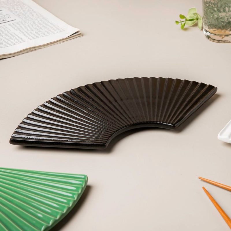 Ogi Fan Ceramic Platter Black - Ceramic platter, serving platter, fruit platter | Plates for dining table & home decor