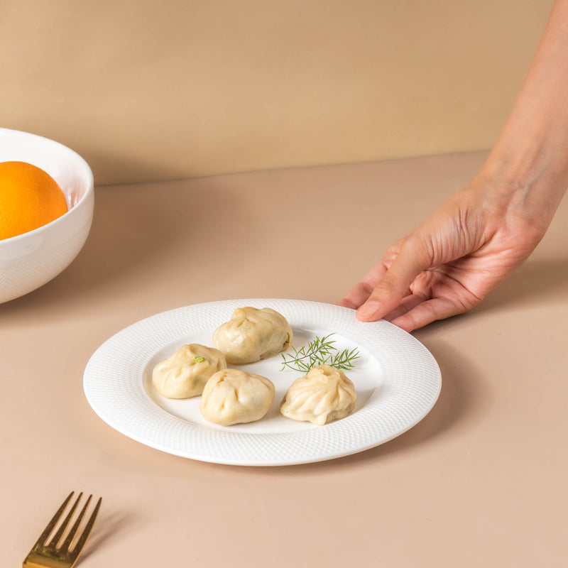 Riona Textured Ceramic Snack Plate White 8 Inch - Serving plate, snack plate, dessert plate | Plates for dining & home decor