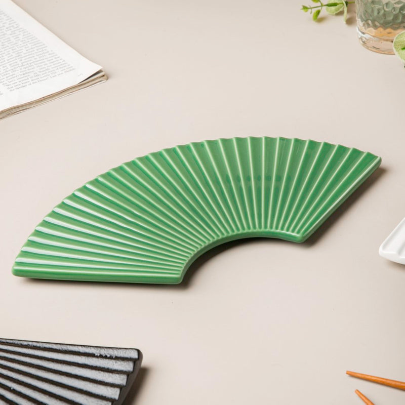 Ogi Fan Ceramic Platter Green - Ceramic platter, serving platter, fruit platter | Plates for dining table & home decor