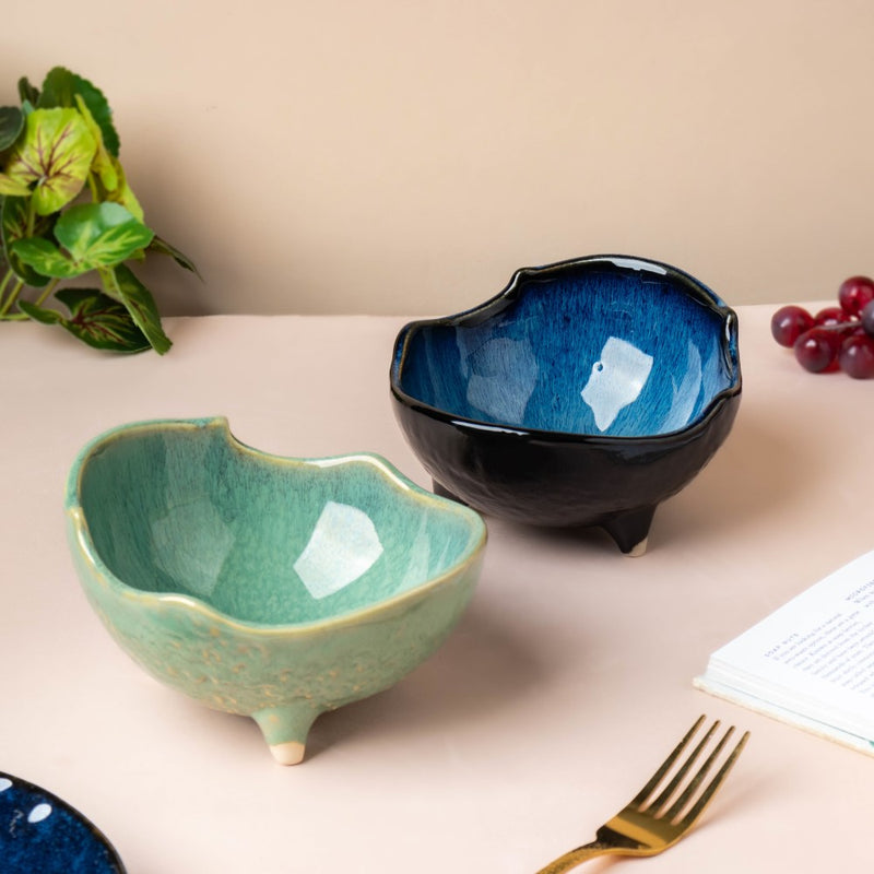 Sapphire Snack Bowl With Legs Blue 300 ml - Bowl,ceramic bowl, snack bowls, curry bowl, popcorn bowls | Bowls for dining table & home decor