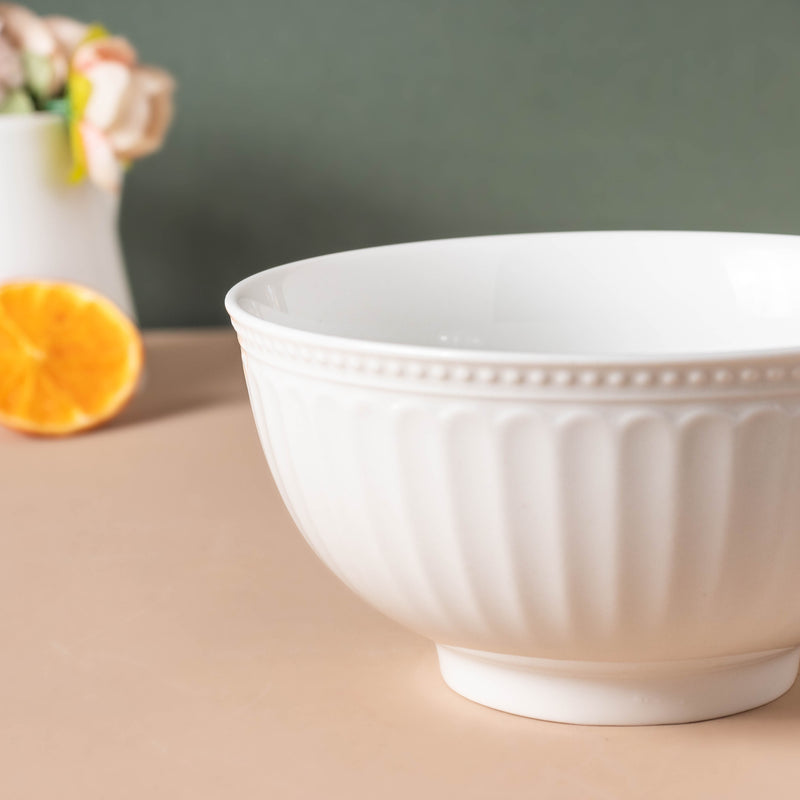 Riona Textured Ceramic Side Bowl White - Bowl, soup bowl, ceramic bowl, snack bowls, curry bowl, popcorn bowls | Bowls for dining table & home decor