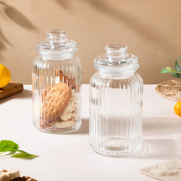 Transparent Glass Storage Jar With Lid Set Of 2 1 L - Jar