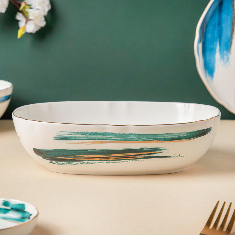 Oceanic Coastal Green Serving Bowl 10 Inch - Bowl, ceramic bowl, serving bowls, noodle bowl, salad bowls, bowl for snacks, large serving bowl | Bowls for dining table & home decor