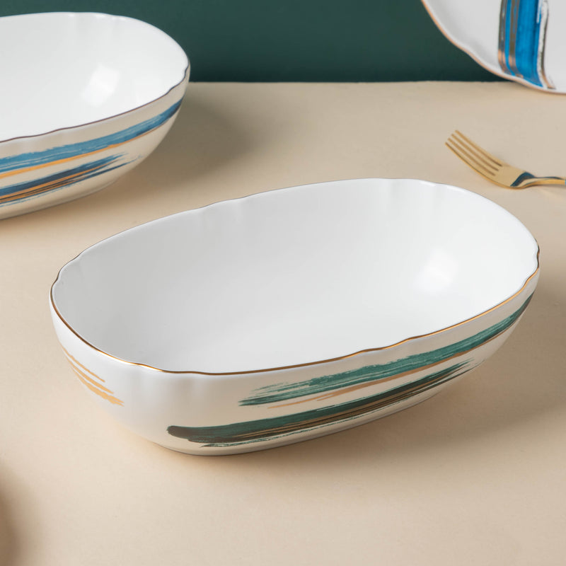 Oceanic Coastal Green Serving Bowl 10 Inch - Bowl, ceramic bowl, serving bowls, noodle bowl, salad bowls, bowl for snacks, large serving bowl | Bowls for dining table & home decor