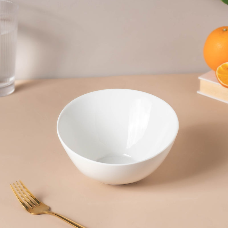 Riona Ceramic Round Noodle Bowl White 400 ml - Bowl,ceramic bowl, snack bowls, curry bowl, popcorn bowls | Bowls for dining table & home decor