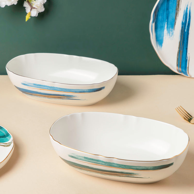 Oceanic Coastal Green Serving Bowl 10 Inch - Bowl, ceramic bowl, serving bowls, noodle bowl, salad bowls, bowl for snacks, large serving bowl | Bowls for dining table & home decor