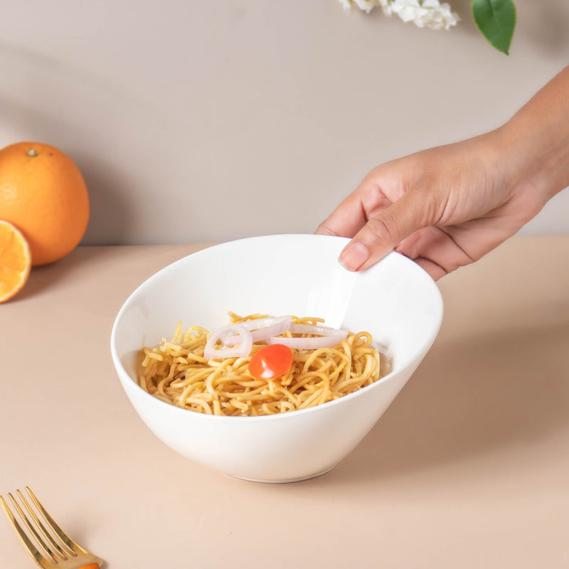 Riona Ceramic Round Noodle Bowl White 400 ml - Bowl,ceramic bowl, snack bowls, curry bowl, popcorn bowls | Bowls for dining table & home decor