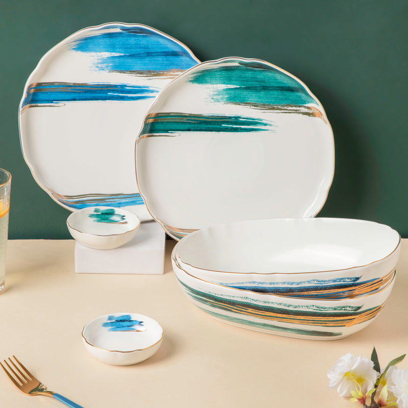 Oceanic Coastal Green Serving Bowl 10 Inch - Bowl, ceramic bowl, serving bowls, noodle bowl, salad bowls, bowl for snacks, large serving bowl | Bowls for dining table & home decor