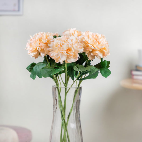Peony Artificial Flower Peach Set Of 5 - Artificial flower | Flower for vase | Home decor item | Room decoration item