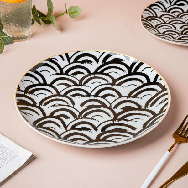 Scallop Artistic Dinner Plate Black White 10 Inch - Serving plate, rice plate, ceramic dinner plates| Plates for dining table & home decor