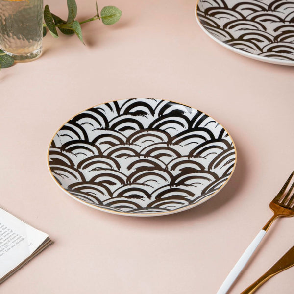 Scallop Artistic Snack Plate Black White 8 Inch - Serving plate, snack plate, dessert plate | Plates for dining & home decor