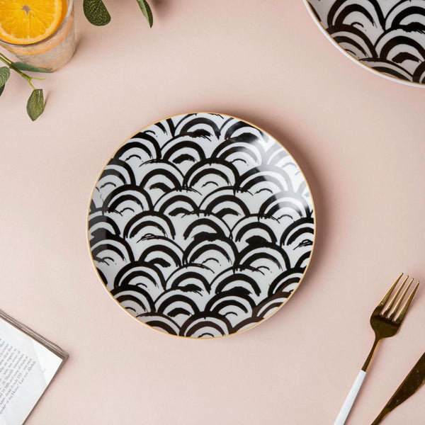 Scallop Artistic Snack Plate Black White 8 Inch - Serving plate, snack plate, dessert plate | Plates for dining & home decor