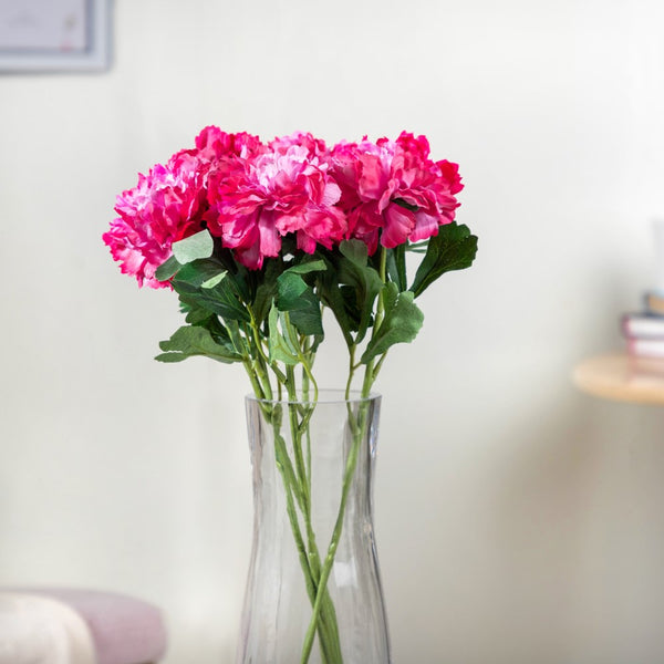 Peony Artificial Flower Maroon Set Of 5 - Artificial flower | Flower for vase | Home decor item | Room decoration item