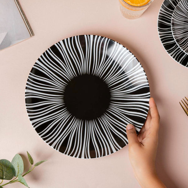 La Mode Printed Ceramic Dinner Plate Black 10 Inch - Serving plate, lunch plate, ceramic dinner plates| Plates for dining table & home decor