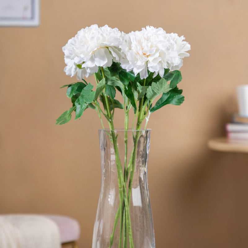 Peony Artificial Flower White Set Of 5 - Artificial flower | Flower for vase | Home decor item | Room decoration item