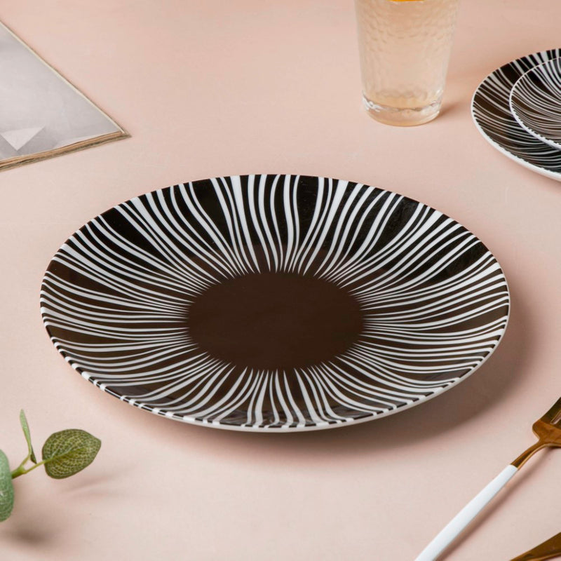 La Mode Printed Ceramic Dinner Plate Black 10 Inch - Serving plate, lunch plate, ceramic dinner plates| Plates for dining table & home decor