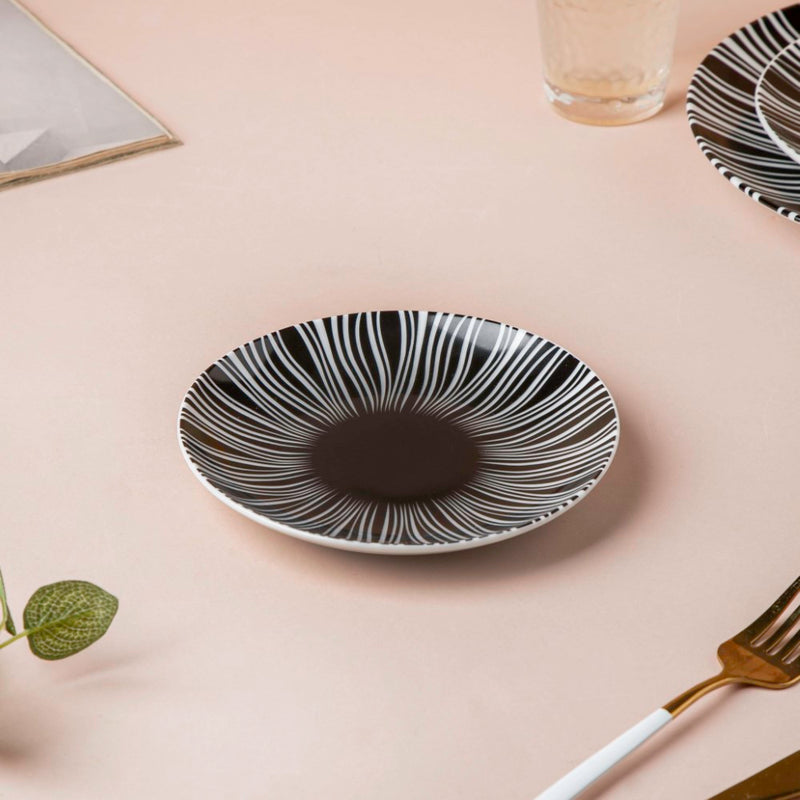 La Mode Printed Ceramic Dessert Plate Black 6 Inch - Serving plate, small plate, snacks plates | Plates for dining table & home decor
