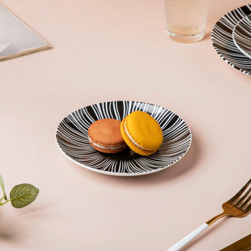 La Mode Printed Ceramic Dessert Plate Black 6 Inch - Serving plate, small plate, snacks plates | Plates for dining table & home decor