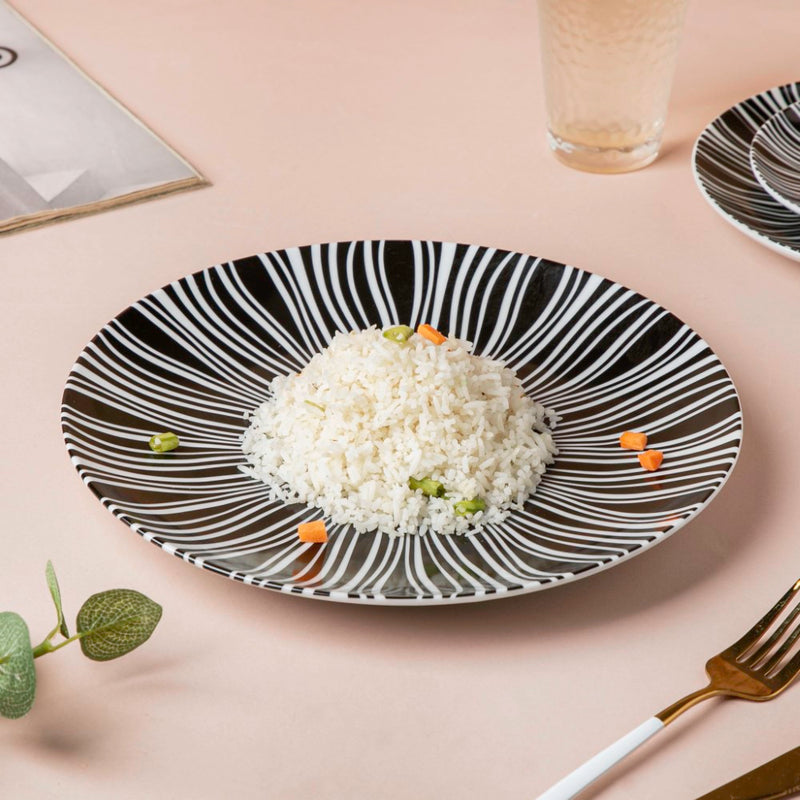 La Mode Printed Ceramic Dinner Plate Black 10 Inch - Serving plate, lunch plate, ceramic dinner plates| Plates for dining table & home decor