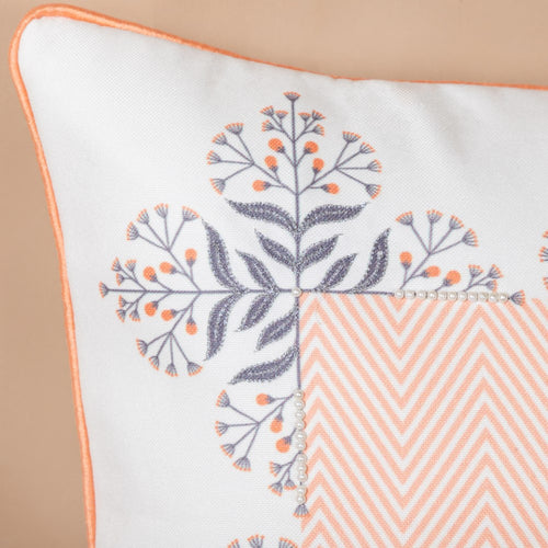 Zari & Pearl Work Cushion Cover Set Of 3 Peach 16 x 16 Inch