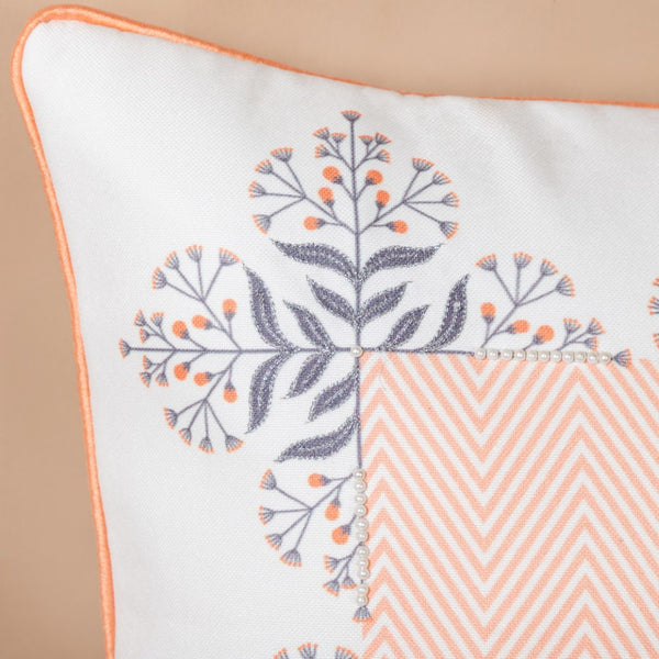 Zari & Pearl Work Cushion Cover Set Of 3 Peach 16 x 16 Inch