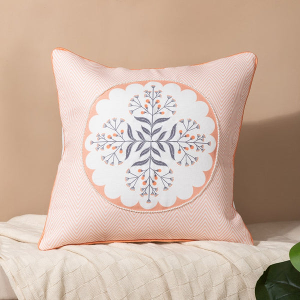 Zari & Pearl Work Cushion Cover Set Of 3 Peach 16 x 16 Inch