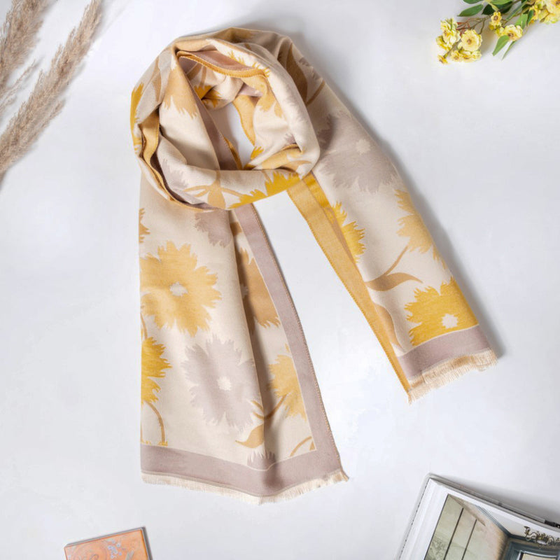 Floral Printed Winter Scarf Yellow