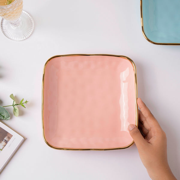 Think Pink Square Snack Plate 8 Inch - Serving plate, snack plate, dessert plate | Plates for dining & home decor