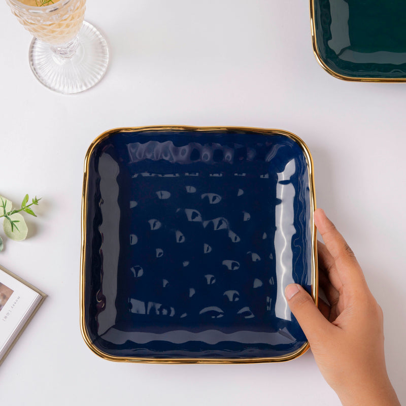 Midnight Blue Square Snack Plate 8 Inch - Serving plate, snack plate, dessert plate | Plates for dining & home decor