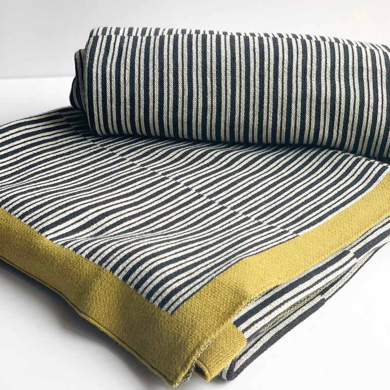 TWILIGHT Stripe Knitted Throw Blanket - Dark Grey Rifle Green White - Nestasia Home Decor