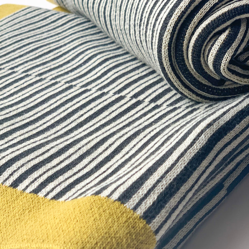 TWILIGHT Stripe Knitted Throw Blanket - Dark Grey Rifle Green White - Nestasia Home Decor