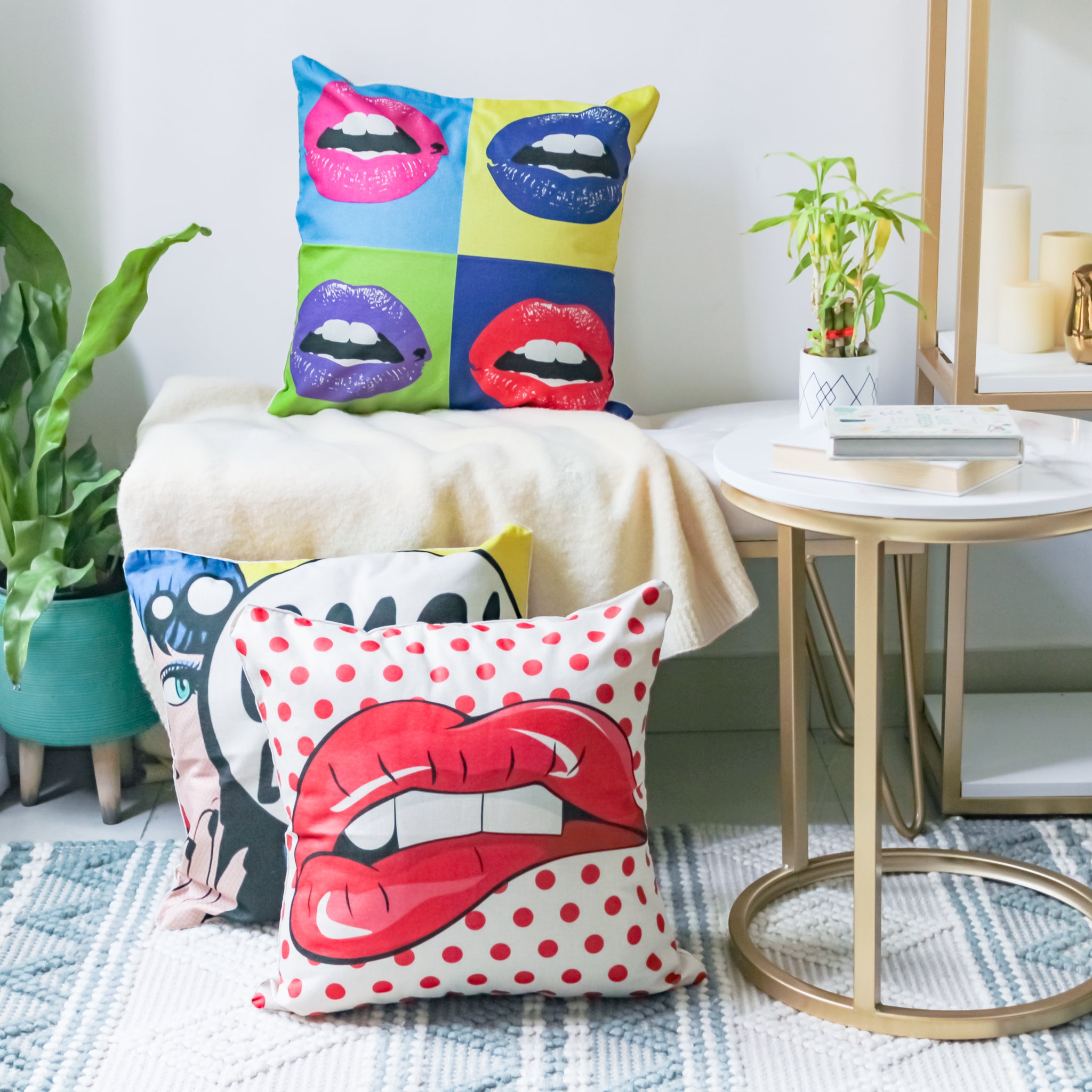 Pop art shop throw pillows