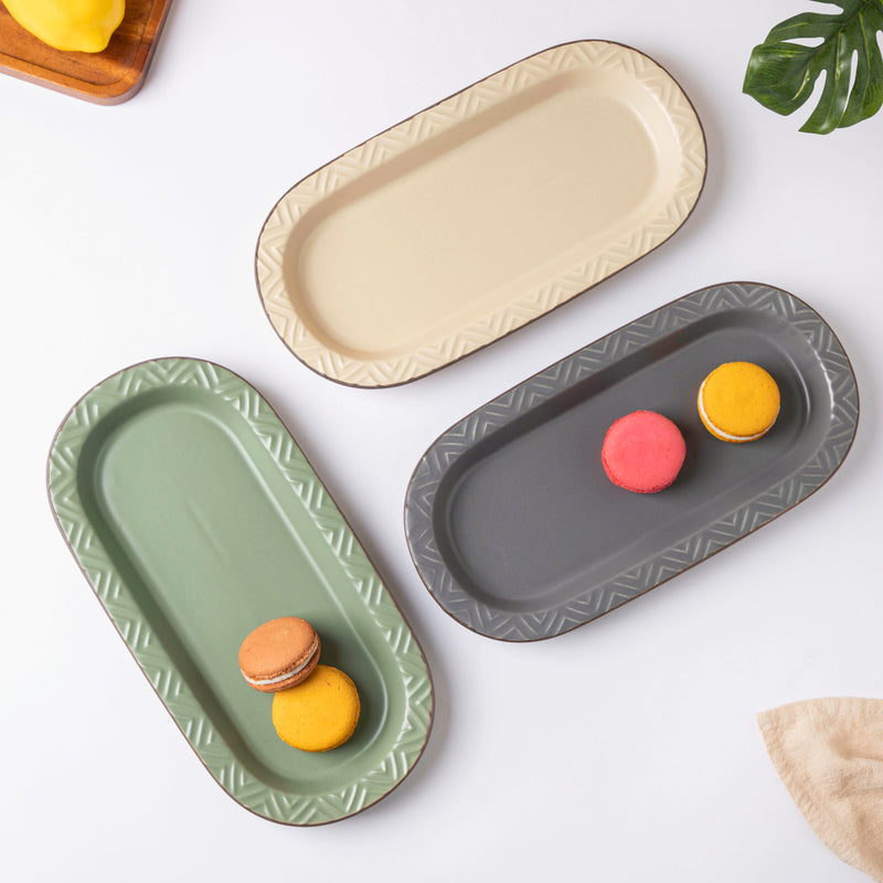 Asphalt Grey Long Plate 12 Inch - Ceramic platter, serving platter, fruit platter | Plates for dining table & home decor