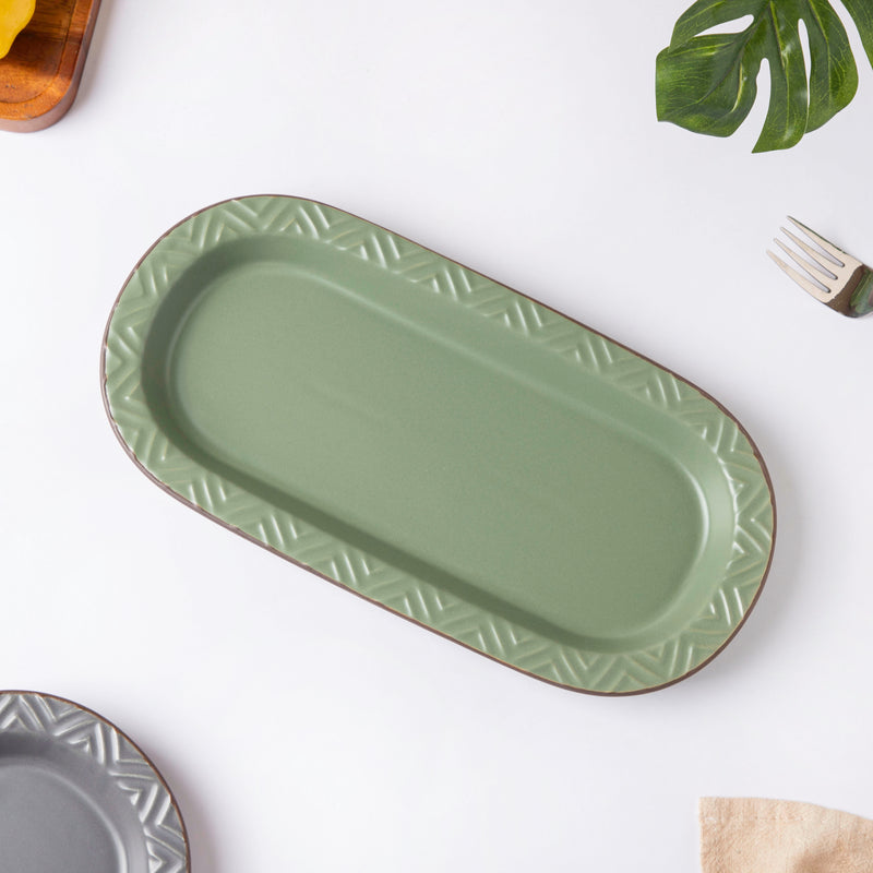Fern Green Long Plate 12 Inch - Ceramic platter, serving platter, fruit platter | Plates for dining table & home decor