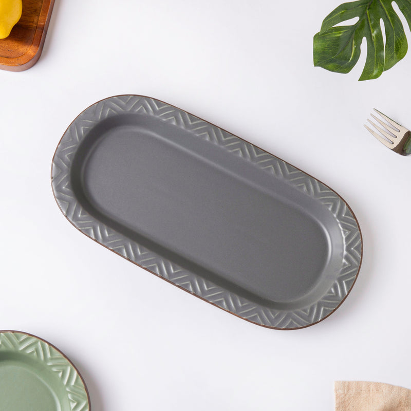 Asphalt Grey Long Plate 12 Inch - Ceramic platter, serving platter, fruit platter | Plates for dining table & home decor