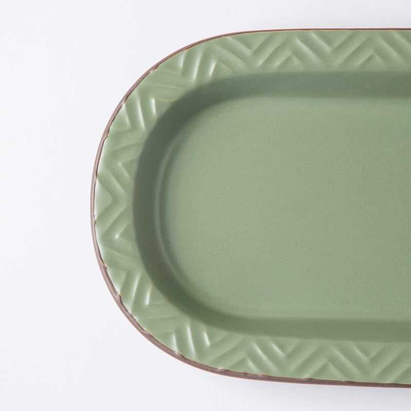 Fern Green Long Plate 12 Inch - Ceramic platter, serving platter, fruit platter | Plates for dining table & home decor