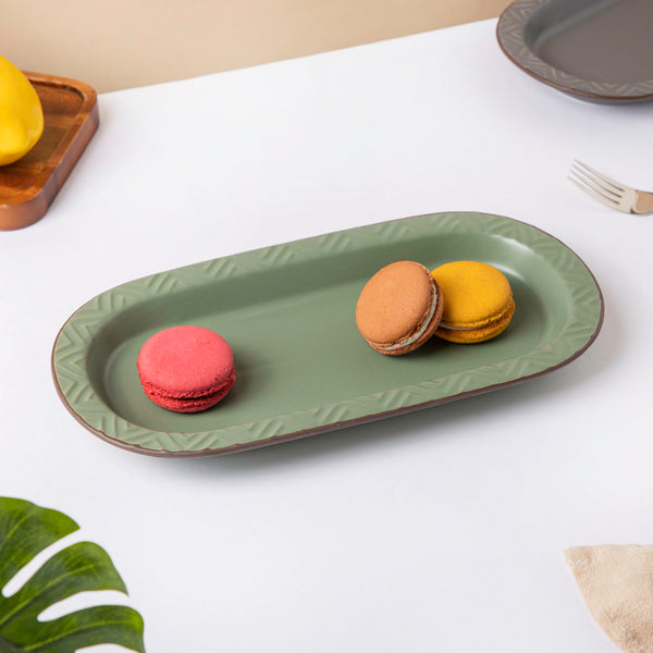 Fern Green Long Plate 12 Inch - Ceramic platter, serving platter, fruit platter | Plates for dining table & home decor