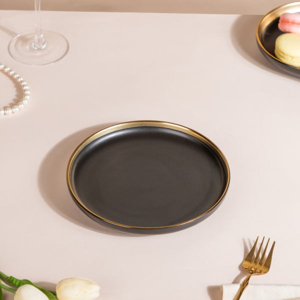 VERA Ceramic Appetizer Plate Black 7 Inch - Serving plate, snack plate, dessert plate | Plates for dining & home decor