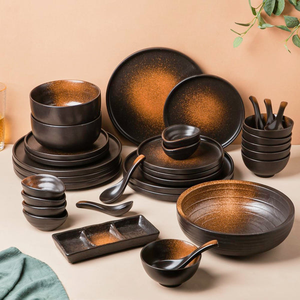 16 Piece Dinnerware Dark Brown Dinnerware Sets Savanna Stoneware