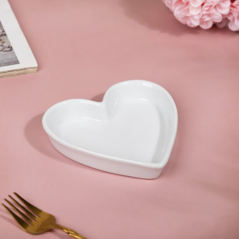 Riona Heart Ceramic Small Dish White - Serving plate, small plate, snacks plates | Plates for dining table & home decor