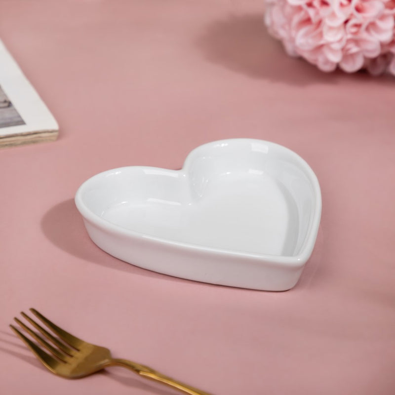 Riona Heart Ceramic Small Dish White - Serving plate, small plate, snacks plates | Plates for dining table & home decor