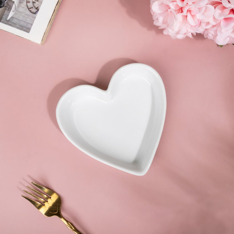 Riona Heart Ceramic Small Dish White - Serving plate, small plate, snacks plates | Plates for dining table & home decor