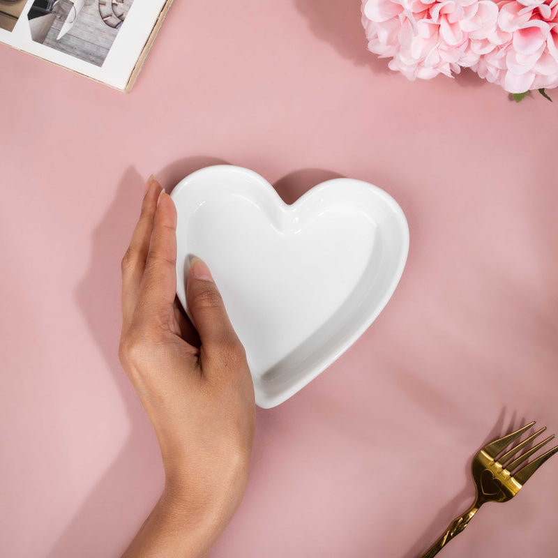 Riona Heart Ceramic Small Dish White - Serving plate, small plate, snacks plates | Plates for dining table & home decor
