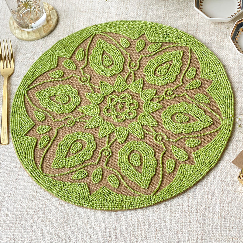BEADS Mandala Jute Table Mat - Green