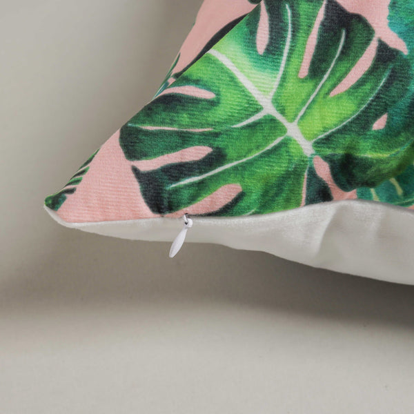Pink And Green Leaf Cushion Case