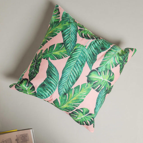 Pink And Green Leaf Cushion Case
