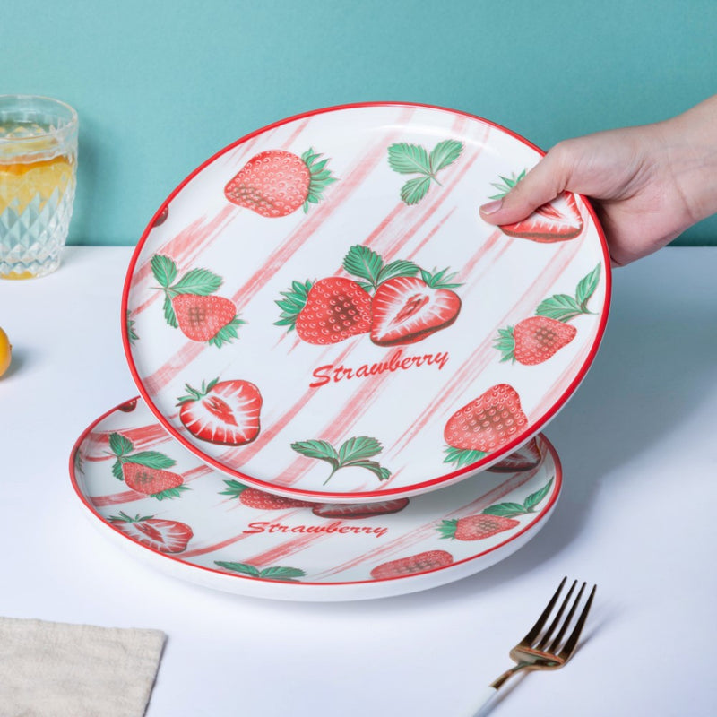 Decorative Strawberry Fruit Plate 10 Inch - Serving plate, snack plate, ceramic dinner plates| Plates for dining table & home decor