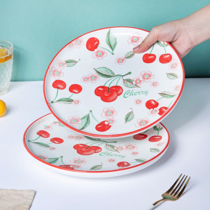 Decorative Cherry Fruit Plate 10 Inch - Serving plate, snack plate, ceramic dinner plates| Plates for dining table & home decor